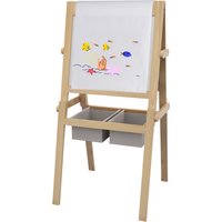 AIYAPLAY Kinderstaffelei - Doppelseitige Schiefertafel - Weiße Tafel Kreidetafel - Papierrolle + 2 integrierte Aufbewahrungskörbe - massives Naturkiefernholz   Aosom von AIYAPLAY