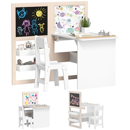 AIYAPLAY Kindertisch mit Stuhl, 3-in-1-Kindertisch- und Stuhlset mit Klappstaffelei, Aktivitäten- und Spieltisch mit Stuhl - Regale, Papierrolle - 3-8 Jahre, weiß AIYAPLAY Kindertisch mit Stuhl, 3-in-1-Kindertisch- und Stuhlset mit Klappstaffelei, Aktivitäten- und Spieltisch mit Stuhl - Regale, Papierrolle - 3-8 Jahre, weiß von AIYAPLAY