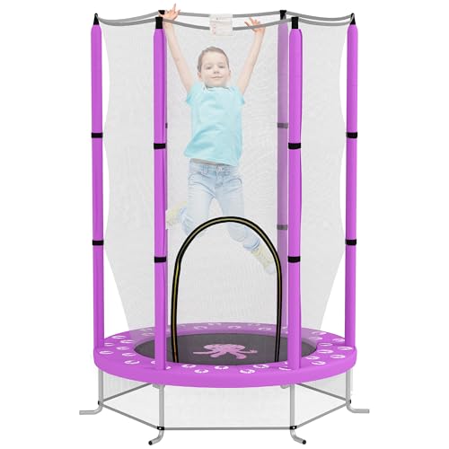AIYAPLAY Kindertrampolin Ø140cm Outdoor Trampolin für Kinder mit Sicherheitsnetz Reißverschluss Gummiseil Randabdeckung, Gartentrampolin mit Wolken-Muster, für Indoor und Outdoor von AIYAPLAY