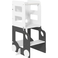 AIYAPLAY Montessori-Leiter 4 in 1 Faltbar für Kinder 3-6 Jahre mit 2 Tafeln und Tisch- und Stuhlset, Auto-förmige Montessori-Turm aus MDF und Kiefernholz, 58x46x92 cm, Weiß   Aosom von AIYAPLAY