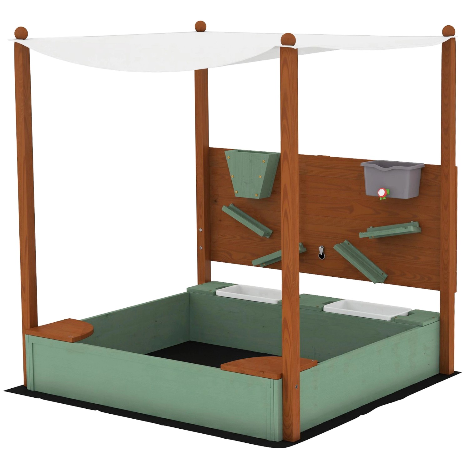 AIYAPLAY Sandkasten mit Abdeckung Massivholz  Kinder Sandbox mit Sitzbänken von AIYAPLAY