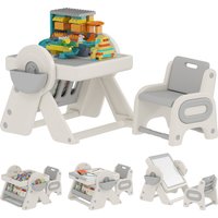 AIYAPLAY Set Tisch und Stuhl für Kinder 3 in 1 mit Bau- und Schreibtafel, Umschaltbare Staffelei und Behälter, Multifunktionstisch mit Kunststoffsessel für Kinder 2-4 Jahre für Kinderzimmer   Aosom von AIYAPLAY
