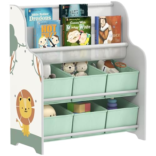 AIYAPLAY Spielzeugregal ab 3 Jahren mit 6 Schubladen aus Stoff und Bücherregal mit 2 Ebenen, Aufbewahrungsschrank aus MDF und Stahl, 63 x 30 x 71 cm, Grün AIYAPLAY Spielzeugregal ab 3 Jahren mit 6 Schubladen aus Stoff und Bücherregal mit 2 Ebenen, Aufbewahrungsschrank aus MDF und Stahl, 63 x 30 x 71 cm, Grün von AIYAPLAY
