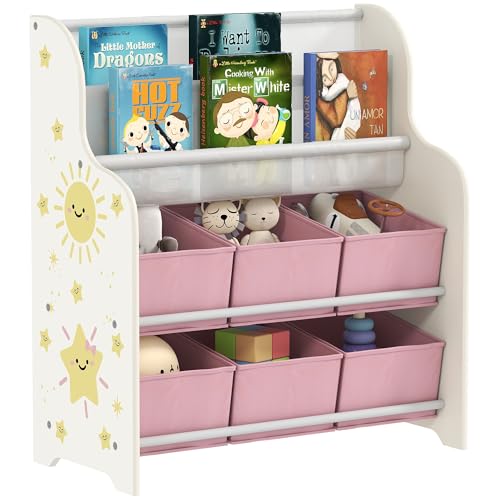 AIYAPLAY Spielzeugschrank ab 3 Jahren mit 6 Schubladen aus Stoff und Bücherregal mit 2 Ebenen, Regal aus MDF und Stahl, 63 x 30 x 71 cm, Rosa AIYAPLAY Spielzeugschrank ab 3 Jahren mit 6 Schubladen aus Stoff und Bücherregal mit 2 Ebenen, Regal aus MDF und Stahl, 63 x 30 x 71 cm, Rosa von AIYAPLAY