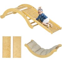 4 in 1 Klettergerüst Set mit Rutsche, Kletterdreieck zum Rutschen und Klettern, Kletterspielzeug aus Holz, für Kinder 1,5-4 Jahre, Indoor, Naturholz von AIYAPLAY