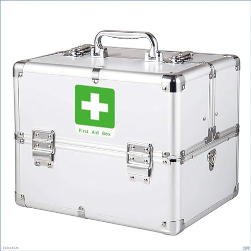 Erste-Hilfe-Box Mit Sicherheitsschloss, Medikamentenbox Organizer Notfallmedizin Aufbewahrungsbox Für Medikamente, Erste-Hilfe-Kit - Aluminium (Weiß/Blau/Pink) von AIYE Medizinische Box