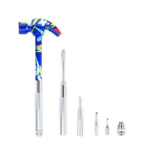 6 in 1 Hammer & Schraubendreher Werkzeug Multitool Set Klauenhammer mit Anti-Rutsch-Griff Griff Schlitz/flacher Kopf Kreuzschlitzschraubendreher Nagelabzieher Bestes Geschenk (Blau) von AIYIBEN