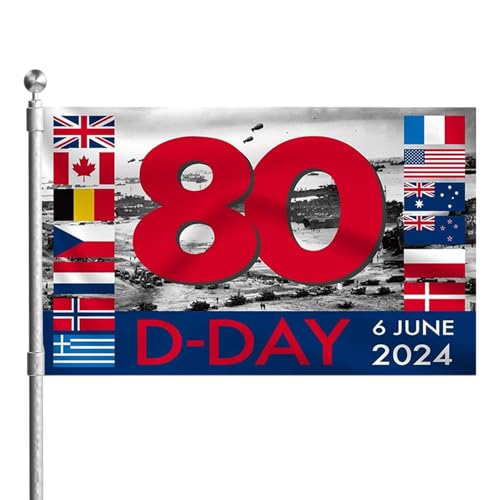 Jubiläumsflagge für den D-Day,D-Day-Landungsflagge | 80. Mehrzweck-Jubiläumsflagge - Bunte Dekoration für den Außenbereich, lichtbeständige Flagge für die meisten Standard-Fahnenmasten von AIYING