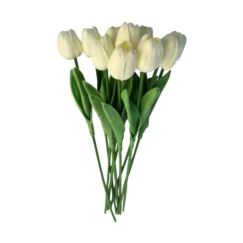 AIYONG 10 Stück Künstliche Tulpen Latex Tulpen Blumen Gefälschter Tulpenstrauß Echte Berührungsblumen für Dekor Hochzeitszimmer Home Hotel Party Dekoration und DIY Decor (Cremefarben) von AIYONG