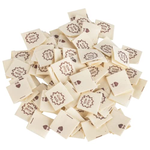 AIYONG 100 Stücke Handmade Stoffetiketten,Handmade Label zum Annähen,Stoffetiketten Textiletiketten für Klediung,Handarbeit Etiketten Tags zum nähen für DIY Klediung Näharbeit (Beige) von AIYONG