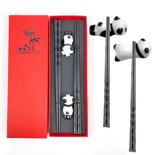 AIYONG 2 Paar Essstäbchen mit 2 Chinesischen Panda Keramik Stäbchen Halter, Chinesisches Stäbchen-Set, wiederverwendbare rutschfeste Essstäbchen Set, 24 cm Essstäbchen, Chinesisches Geschenkset AIYONG 2 Paar Essstäbchen mit 2 Chinesischen Panda Keramik Stäbchen Halter, Chinesisches Stäbchen-Set, wiederverwendbare rutschfeste Essstäbchen Set, 24 cm Essstäbchen, Chinesisches Geschenkset von AIYONG