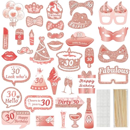 AIYONG 30 Geburtstag Foto Requisiten, Rose Gold 30 Geburtstag Foto Requisiten, Geburtstagsfeier lustige Fotorequisiten, Party Requisiten Selfie Requisiten, Geburtstag Party Photo Booth Props von AIYONG