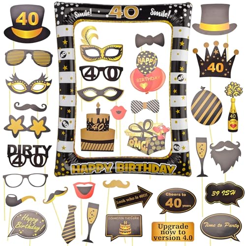 AIYONG 35 Stück 40.Jahre Geburtstagsfeier Fotorequisiten aufblasbarer Rahmen, 40 Geburtstag Foto Requisiten, 40. Geburtstag Frau Mann Foto Requisiten Geschenke, 40th Geburtstag Party Deko von AIYONG