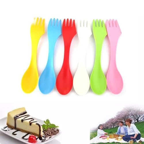 AIYONG 6Pcs teiliger Kunststoff-Göffel, 3-in-1-Göffel, Campingbesteck, Kunststoffbesteck-Set, tragbare Göffel, Campingbesteck, Löffel, Gabel mit tragbarer Tasche für draußen, Camping(mehrere Farben) von AIYONG