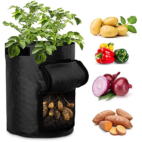 AIYONG Kartoffel Pflanzsack Pflanzbeutel 10 Gallone Gemüse Tomatenpflanzen Pflanzsäck, Pflanzsack Kartoffel mit Griffen Sichtfenster, Pflanzen Tasche für Blumen, Pflanzen, Gemüse (Black) von AIYONG