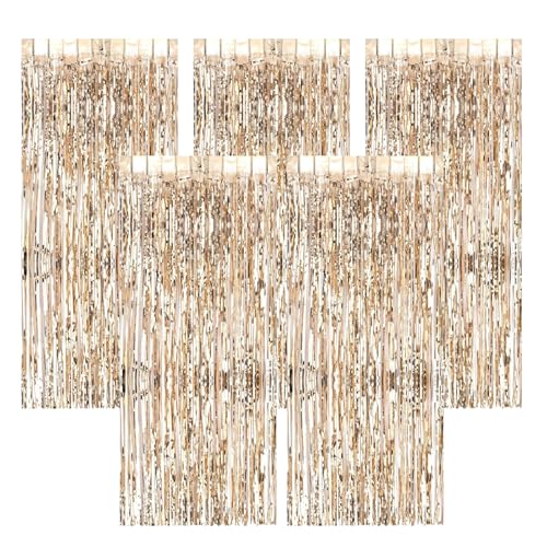 AIYONG 5 Stück Champagner Gold Lametta Vorhang, Glitzervorhang Folien Fransen Hintergrund, Vorhänge Luftschlangen Fransen für Party Deko Geburtstagsdeko Hochzeit Weihnachten Bühnendekor AIYONG 5 Stück Champagner Gold Lametta Vorhang, Glitzervorhang Folien Fransen Hintergrund, Vorhänge Luftschlangen Fransen für Party Deko Geburtstagsdeko Hochzeit Weihnachten Bühnendekor von AIYONG