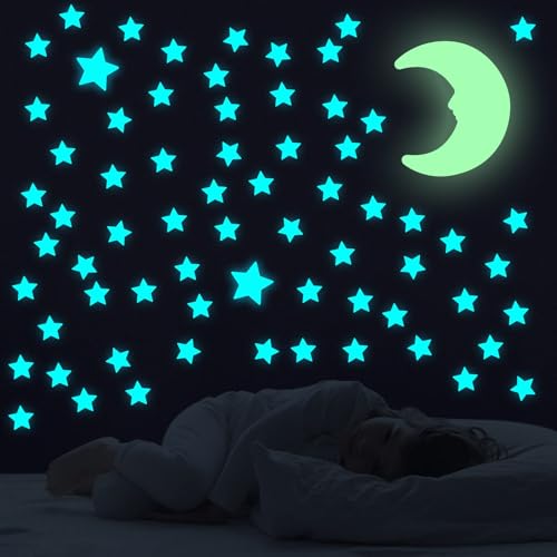 AIYONG Leucht Sterne Mond Set, 103 Stück Leuchtsticker Fluoreszierend Wand Aufkleber Plastik mit Selbstklebend Sticker für Schlafzimmer Kinderzimmer Decke AIYONG Leucht Sterne Mond Set, 103 Stück Leuchtsticker Fluoreszierend Wand Aufkleber Plastik mit Selbstklebend Sticker für Schlafzimmer Kinderzimmer Decke von AIYONG