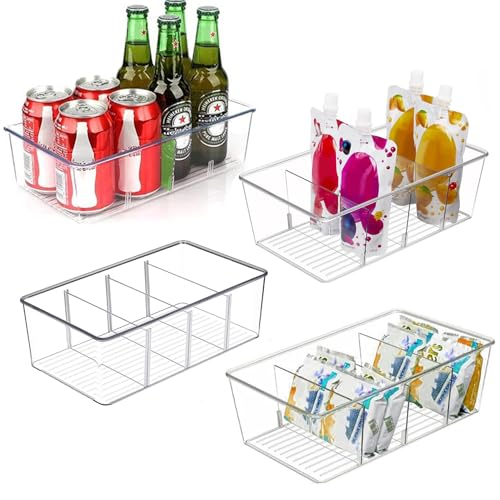 AIYULONG 4er Set Kühlschrank Organizer mit 4 Fächern, BPA-Freie Küche Stapelbarer Lebensmittel aufbewahrungsbox für Schrank,Schubladen,Gewürz - Küchen Organizer von AIYULONG