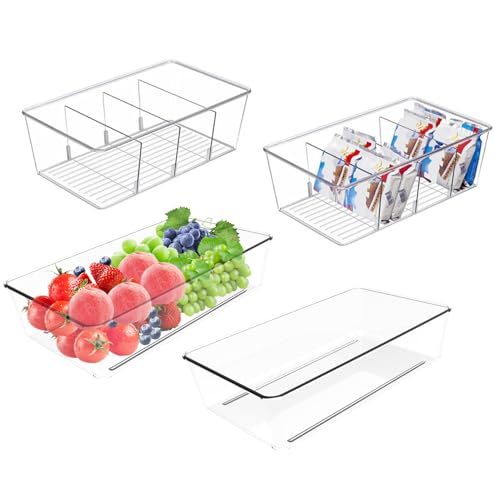 AIYULONG Kühlschrank Organizer 4er set (2 Größe), Küchen Organizer mit Fächern,Schubladen organizer Küche Stapelbare Lebensmittel aufbewahrungsbox für Teebeutel,Gewürze,snack von AIYULONG