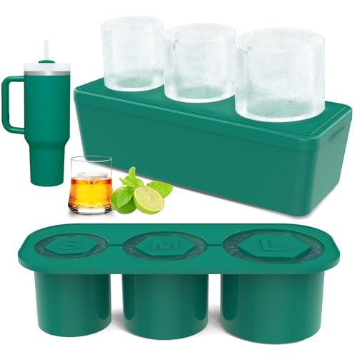 Eiswürfelform Silikon für Stanley Cup, Wiederverwendbare Eiswürfelbehälter mit Deckel und Behälter, drei Größen von Eiswürfelform BPA-frei für 40 oz Tumbler Becher, Cocktails Saft, Whiskey (Grün) von AIYULONG