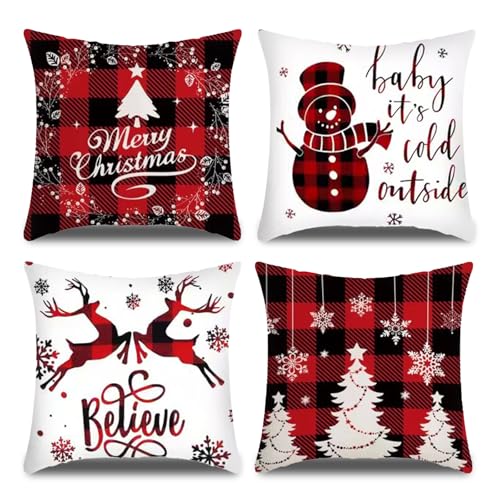 AIZQYC Kissenbezug 45x45 4er Set Weihnachten, Feines Leinen Weihnachtskissenbezug Deko, Kissen Weihnachtsdeko für Wohnzimmer Schlafzimmer Sofa von AIZQYC