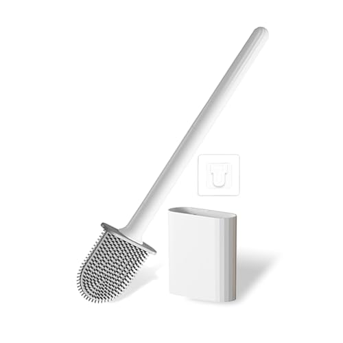 AIZQYC Toilettenbürste mit Halter Wandmontage Ohne Bohren, Silicone Toilet Brush with Holder, Klobürste Silikonborsten, Wc-bürste Silikon für Badezimmer - Weiß. von AIZQYC