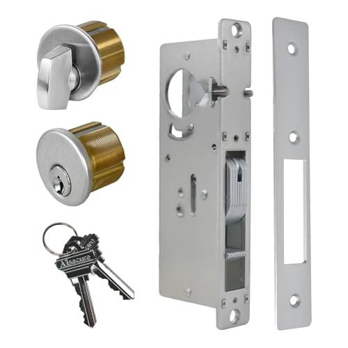 Aisecure Einsteckschloss mit Hakenriegel und Zylinder-Kombination für Ladentüren aus Aluminium mit Dornmaß 3,8 cm (1 1/2 Zoll) Silber von AIsecure