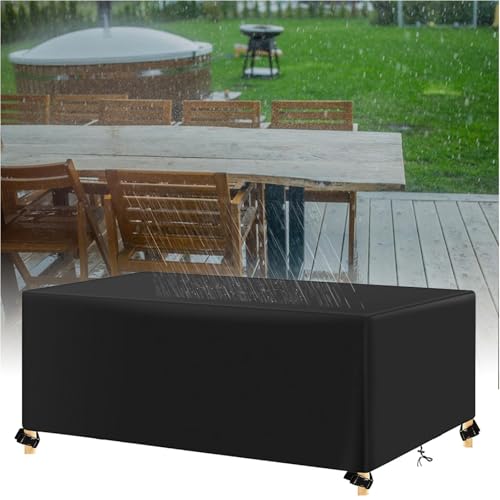 90x65x90cm/LxWxH Gartentisch Abdeckplane Gartenmöbel Abdeckung Wasserdicht Schwerlast 420D Oxford Gewebe Schutzhülle Abdeckplane für Gartentische Terrassenmöbel Outdoor-Tisch Rechteckig Schwarz von AJALGZ