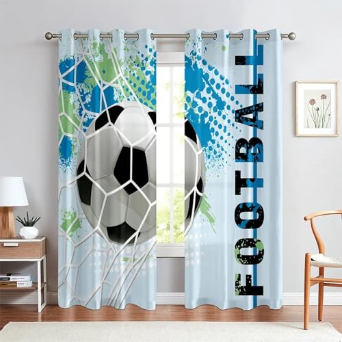 AJALGZ 2 Stück Cool Sports Football Printed Blue Curtain Polyester Fiber Bunt Bedruckte Wohnzimmer Schlafzimmer Dekorative Vorhänge H140xB122cm (2er Pack) Bedruckte Verdunkelungsvorhänge von AJALGZ