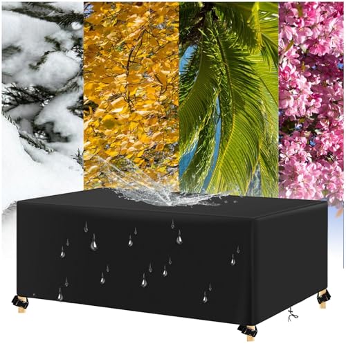 AJALGZ 360x170x90cm/LxWxH Abdeckung für Gartenmöbel Wasserdicht Winterfest 420D Gewebe Winddicht Schutzhülle für Loungemöbel Sitzgruppe Schwarz Abdeckplane Loungemöbel Gartentisch Schutzhülle von AJALGZ