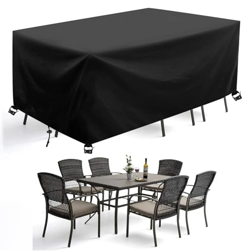 AJALGZ Abdeckung für Gartenmöbel 210x90x70cm/LxWxH Wasserdicht Winddichtes Schwarz 420D Oxford Schutzhülle Abdeckplane Abdeckhaube Gartentisch Rechteckig Esstisch Abdeckung für Möbelsets von AJALGZ