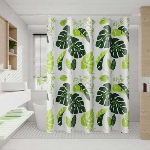 AJALGZ Badevorhang mit Schildkrötenrückenblatt, frische grüne Pflanze, Trennwand für Trocken- und Nassbereiche, Duschvorhänge (130 x 220 cm/Duschvorhang für die Badewanne) von AJALGZ