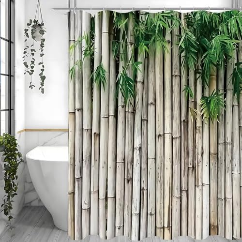AJALGZ Beruhigender Bambuswald-Duschvorhang für Badezimmer, Bambusstiele und -blätter, neutraler Badewannen-Badevorhang (165 x 155 cm/Duschvorhang für Badewanne) von AJALGZ