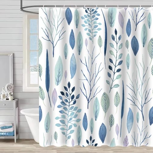 AJALGZ Bezaubernder Blauer, botanischer Druck, wasserdichter Duschvorhang, von der Natur inspiriertes Badezimmerdekor, Badewannenabdeckung (200 x 220 cm/extra Langer Duschvorhang) von AJALGZ