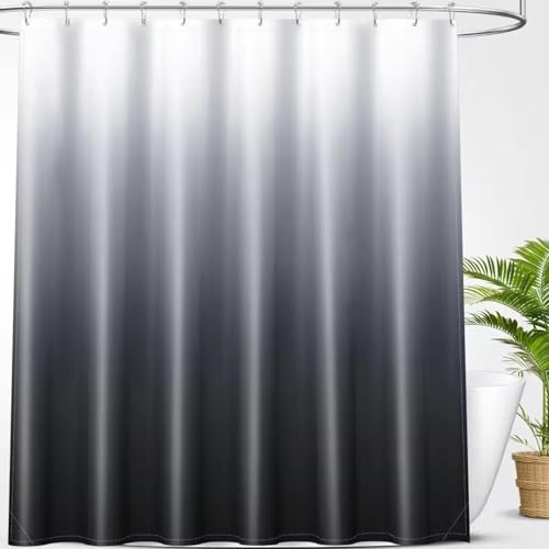 AJALGZ Deluxe Duschvorhang, Schwarz-Grau Farbverlauf Duschvorhang-Set mit Duschvorhangringen, Wasserdicht und Waschbar 90x215cm Anti-Schimmel-Duschvorhang von AJALGZ