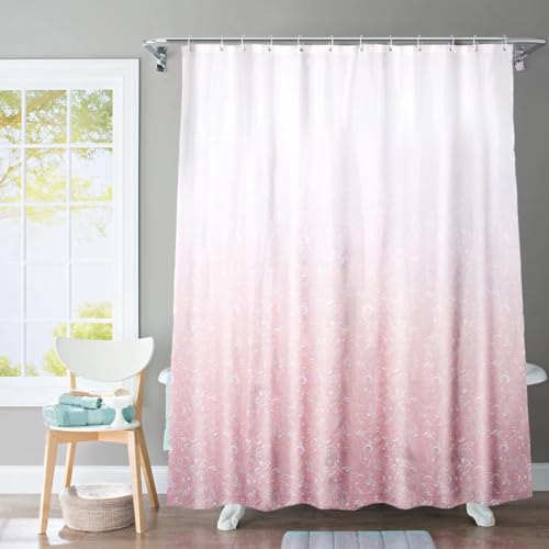 AJALGZ Duschvorhang aus Polyester mit Farbverlauf, rosa, maschinenwaschbar, mit Haken, für Kinderbadezimmerdekoration (92 x 183 cm/Duschvorhang aus Stoff) von AJALGZ
