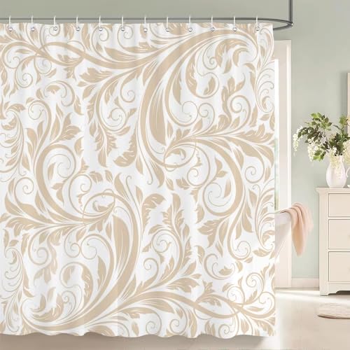AJALGZ Duschvorhang aus Stoff mit geometrischem Blumenmuster, wasserdicht, für Badezimmer, Badewanne, Dekoration, Badewannenabtrennung, Haken (235 x 155 cm/Vorhang für Badezimmer, Dusche) von AJALGZ