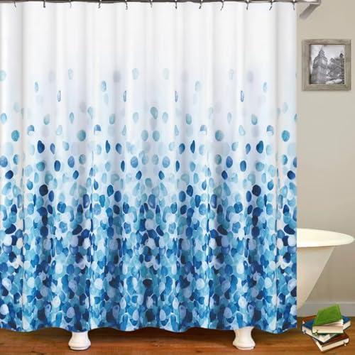 AJALGZ Duschvorhang aus bedrucktem Stoff mit blauen Punkten, Farbverlauf, Badewannenabtrennung, wasserdichte Badezimmerdekoration mit Haken (200 x 253 cm/Badevorhänge) von AJALGZ