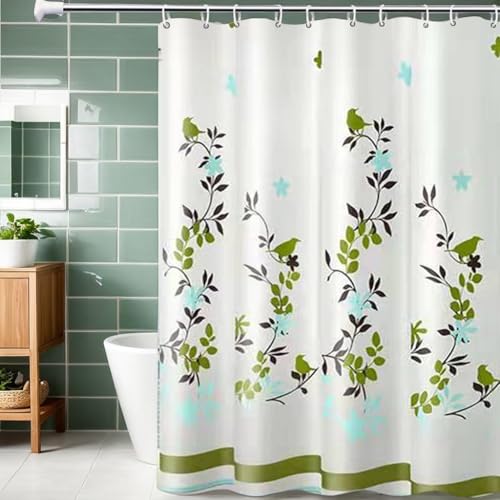 AJALGZ Duschvorhang mit grünem Vogel-Sitzstangen-Print, Badezimmer, trockener und Nasser Sichtschutz, Trennvorhang, wasserdicht (110 x 200 cm/extra Langer Duschvorhang) von AJALGZ