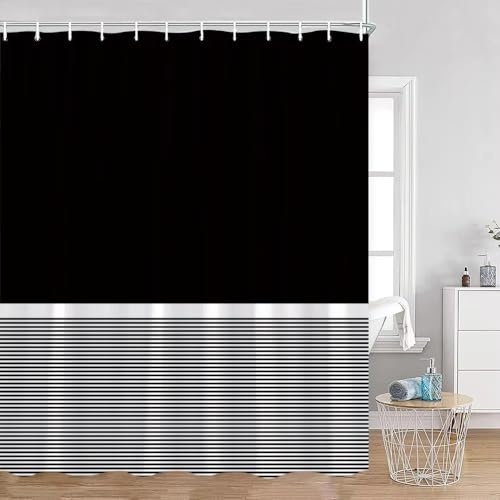 AJALGZ Einfarbig gestreifter Duschvorhang, schwarz-weiße Duschvorhänge für Badezimmer, Moderne, einfache Badvorhänge, Dekoration (100 x 245 cm/Badewannen-Duschvorhang) von AJALGZ