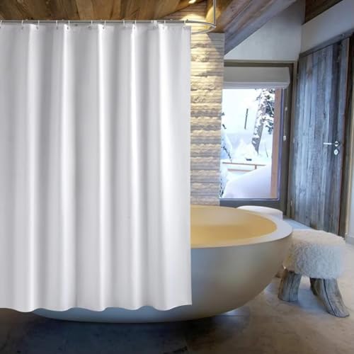 AJALGZ Einfarbiger weißer Duschvorhang, wasserdicht, Badezimmerdekor, Badewannenabtrennung mit Haken (235 x 180 cm/Ösen-Duschvorhang) von AJALGZ