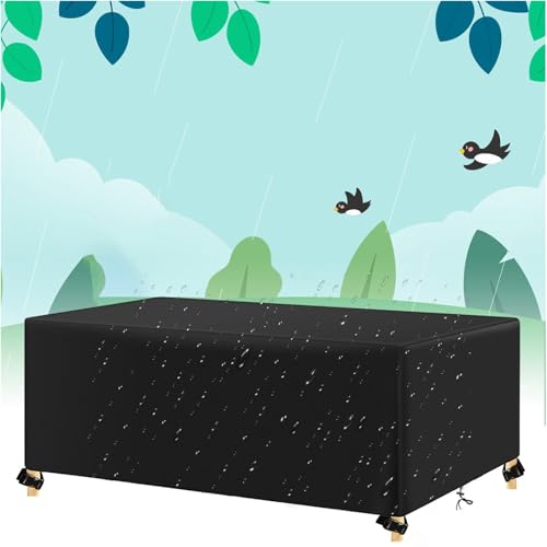 AJALGZ Gartentisch Abdeckung Wasserdicht Schutzhülle für Gartentische 200x145x75cm/LxWxH 420d Oxford-Stoff Rechteckig Abdeckplane Gartenmöbel Schutzhülle Wasserdicht Regenfest Winddicht von AJALGZ