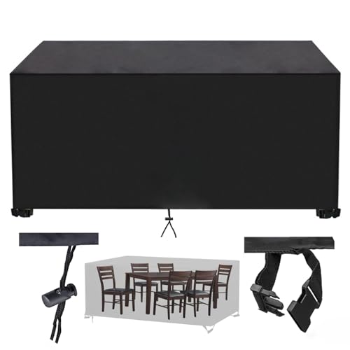 AJALGZ Gartentisch Abdeckung Winterfest 160x40x65cm/LxWxH Schwarz Terrassenmöbel Abdeckung Schutzhüllen für Gartenmöbel Winterfest Tisch Abdeckplane Schutzhülle Gartenmöbel Abdeckung von AJALGZ