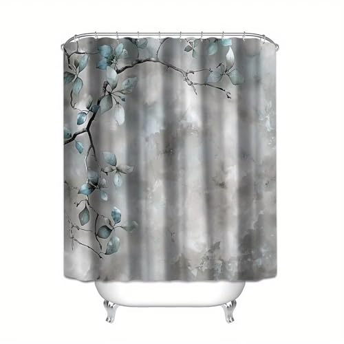 AJALGZ Hellblauer, floraler, wasserdichter Duschvorhang, Elegantes Blumenmuster, Badezimmerdekor, Badewannenabtrennung mit Haken (70 x 145 cm/Duschvorhang gegen Schimmel) von AJALGZ