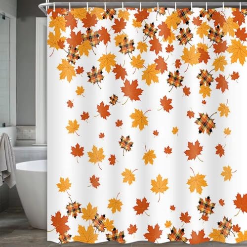AJALGZ Herbst-Duschvorhänge für Badezimmer, Herbst-Erntedank-Duschvorhang, Herbstblätter, dekorativer Badewannen-Badevorhang (150 x 160 cm/extra Langer Duschvorhang) von AJALGZ