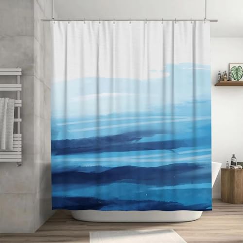 AJALGZ Moderner Duschvorhang fürs Badezimmer, wasserdichter Stoffdruck mit blauen Streifen, Badezimmerdekor, 180 x 213 cm, Vorhang-Dusche, wasserdicht von AJALGZ