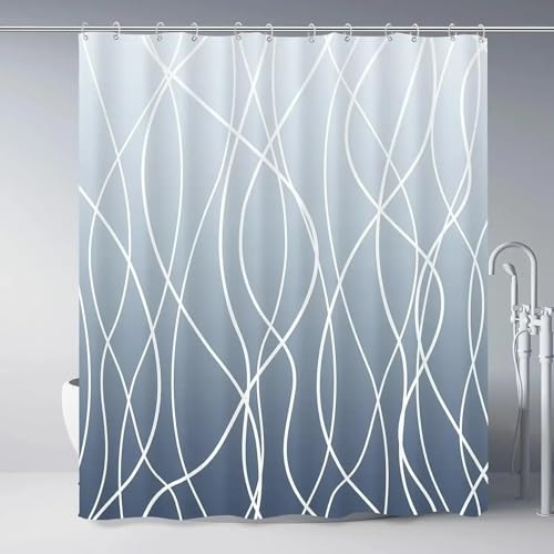AJALGZ Moderner schwarz-weiß gestreifter Duschvorhang aus Wellpappe, Farbverlauf, 150 x 210 cm (B x L), 210 cm Länge von AJALGZ