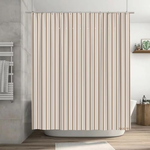 AJALGZ Moderner vertikal gestreifter Duschvorhang, wasserdichter Stoff, Dekor, Sichtschutz, Badewannenabdeckung, Beige (180 x 260 cm/extra Langer Duschvorhang) von AJALGZ