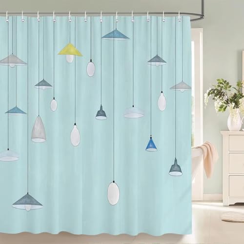 AJALGZ Nordischer minimalistischer bedruckter Duschvorhang mit Haken, Blauer Badezimmervorhang, dekorative Badewannenabtrennung für Zuhause (155 x 165 cm/Anti-Schimmel-Duschvorhang) von AJALGZ
