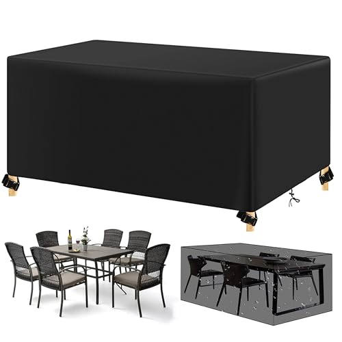 AJALGZ Schutzhülle Gartenmöbel Winterfest Wasserdicht Gartentisch Abdeckplane 160x80x50cm/LxWxH 420D Oxford Tisch Abdeckhaube Schutzhülle für Gartentisch Sitzgruppe, Rechteckig-Schwarz von AJALGZ
